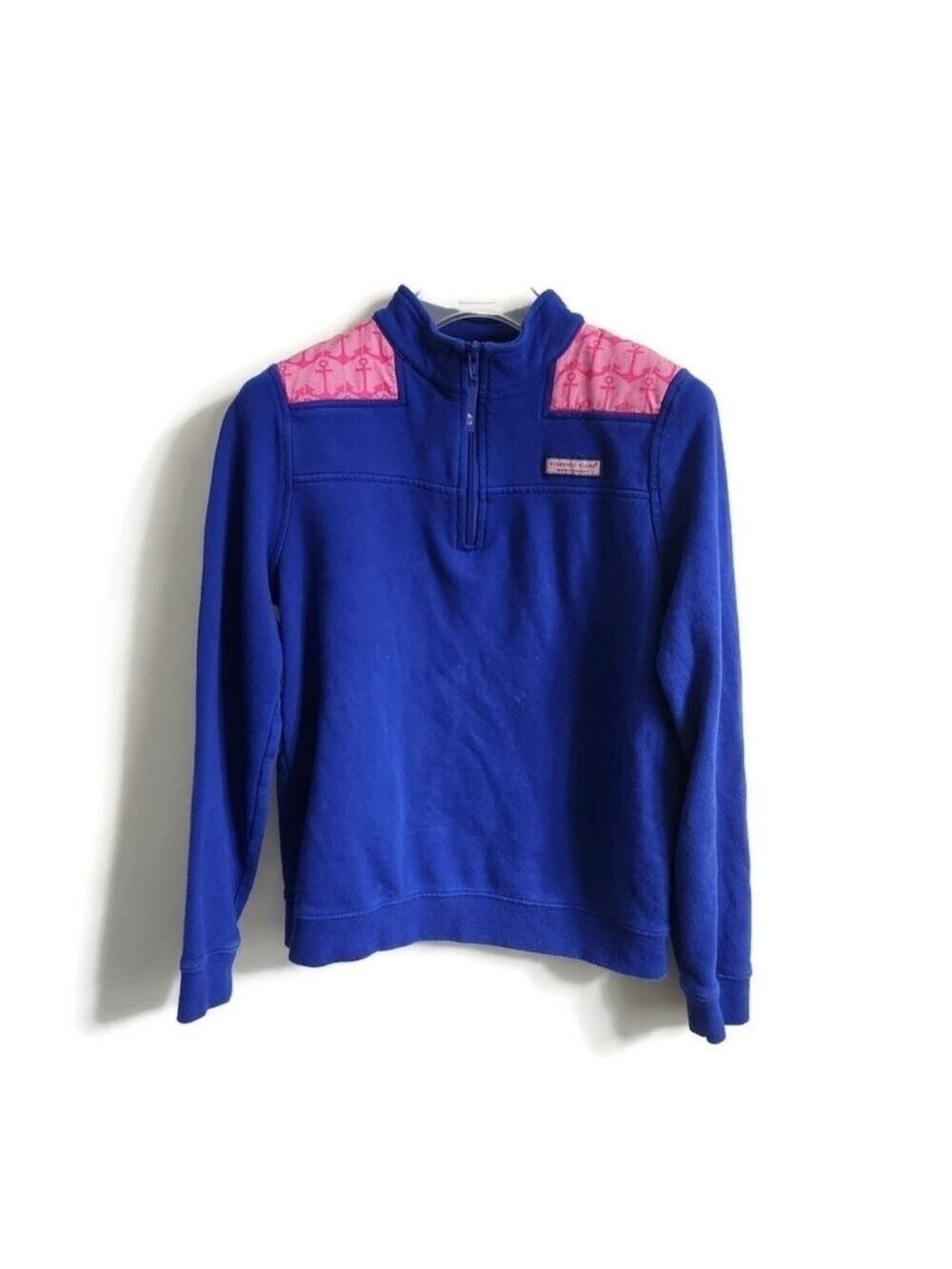 VINEYARD VINES | quarter zip cotton pullover whale anchor blue pink girl sz 14